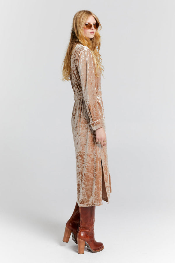 Karen Walker Electric Velvet Shirt Dress Champagne