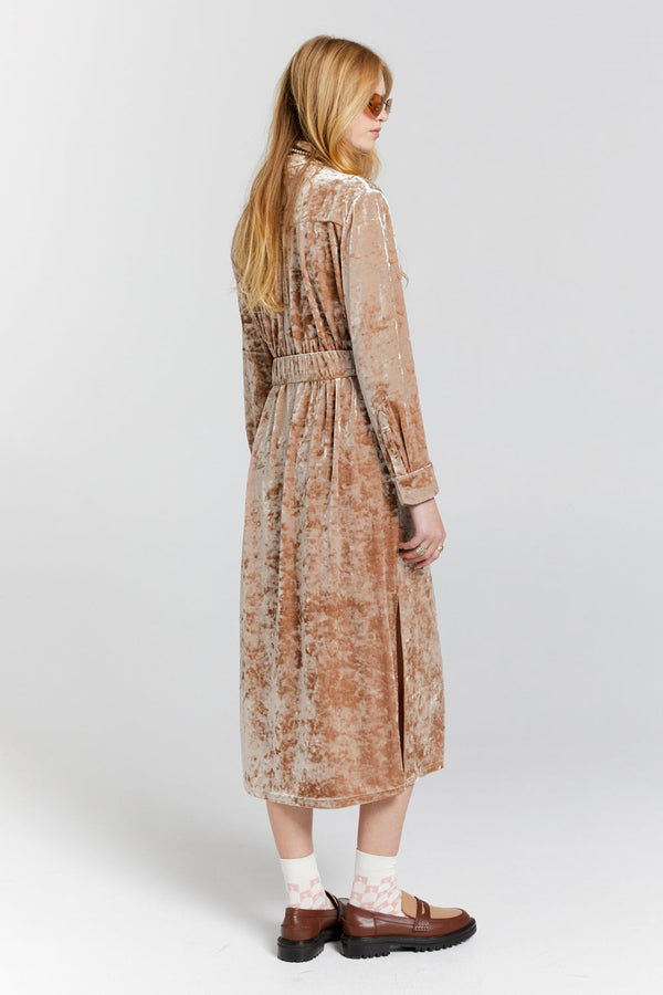 Karen Walker Electric Velvet Shirt Dress Champagne