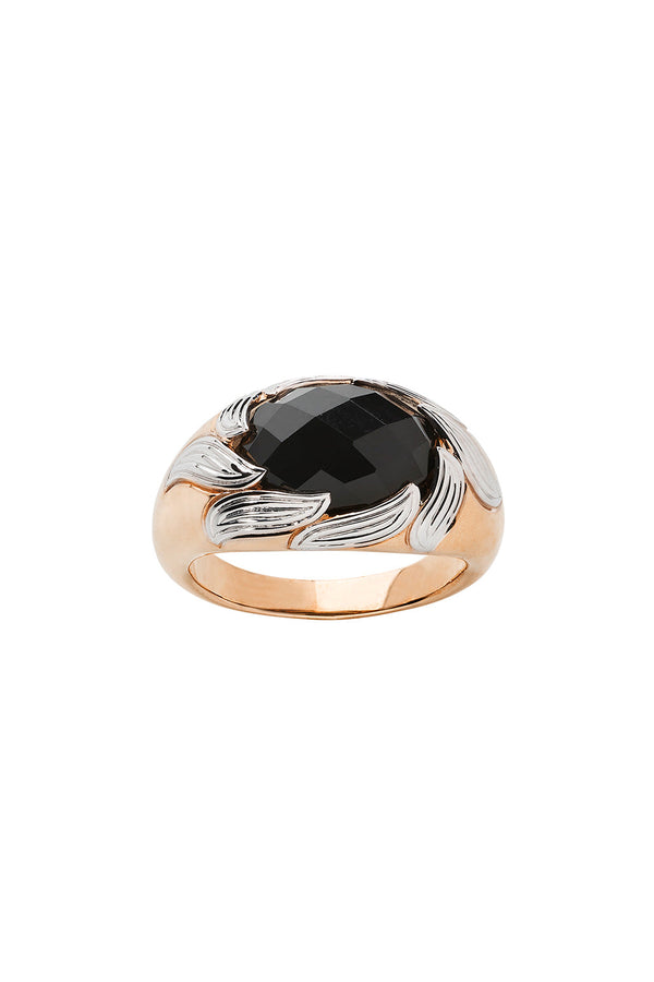 karen walker Flame Cocktail Ring Rose Gold & Onyx