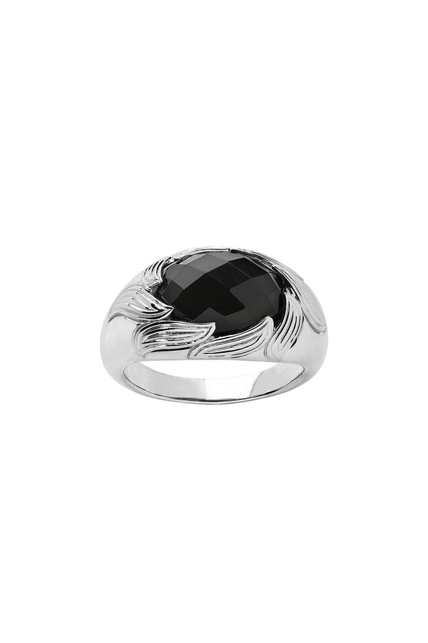 karen walker Flame Cocktail Ring Silver & Onyx