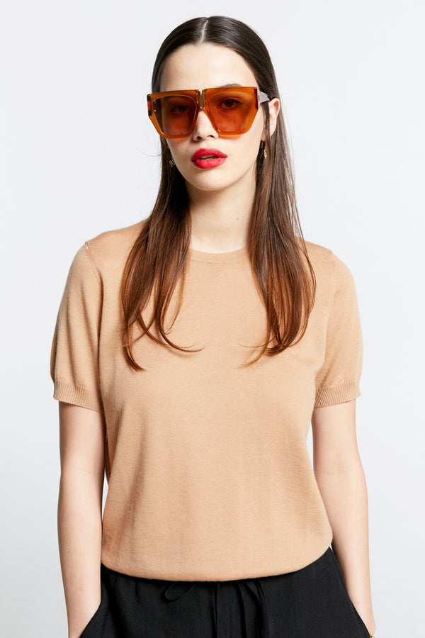 Karen Walker Fleur Cashmere T-Shirt Camel