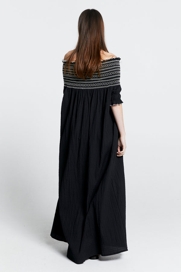 Karen Walker Gaia Smocked Dress Black/Off-White