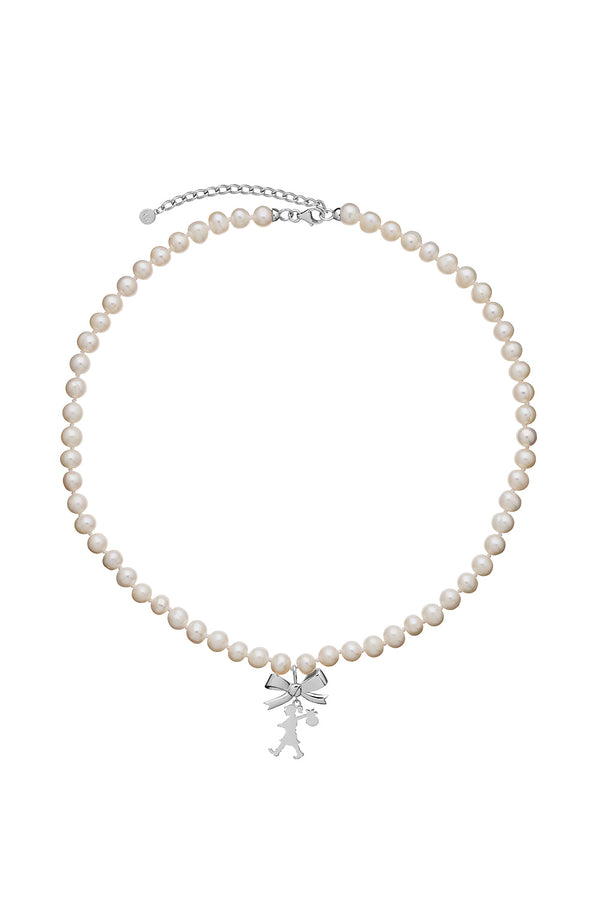Karen Walker Girl With A Bow & Pearl Necklace Silver