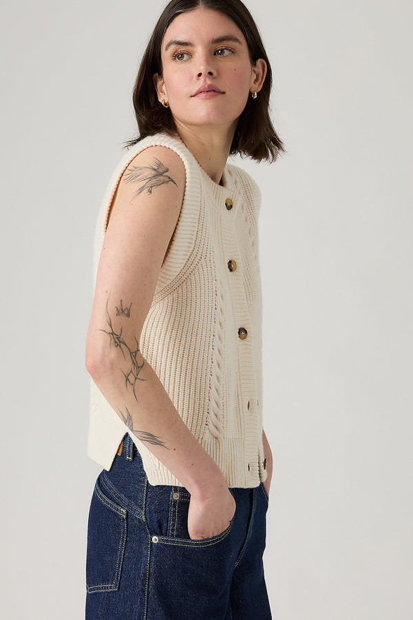 Karen Walker Ines Cable Sweater Vest Whisper White