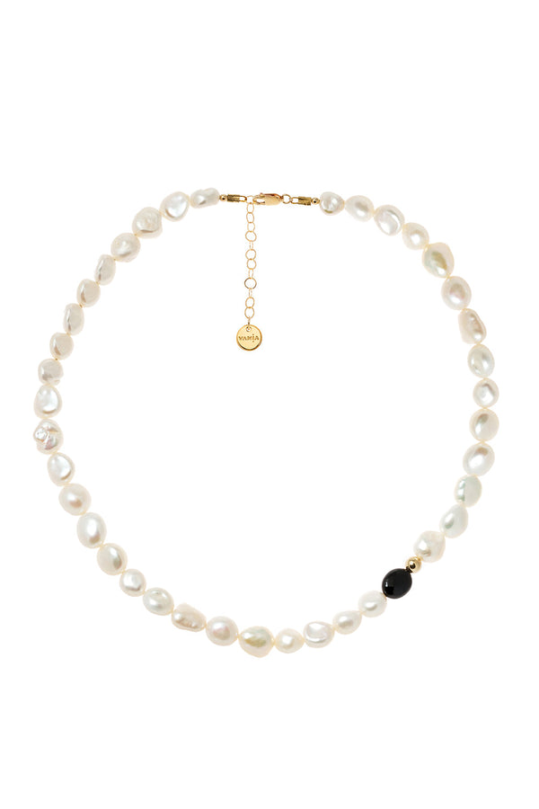Karen Walker Large Pearl With Black Agate Necklace