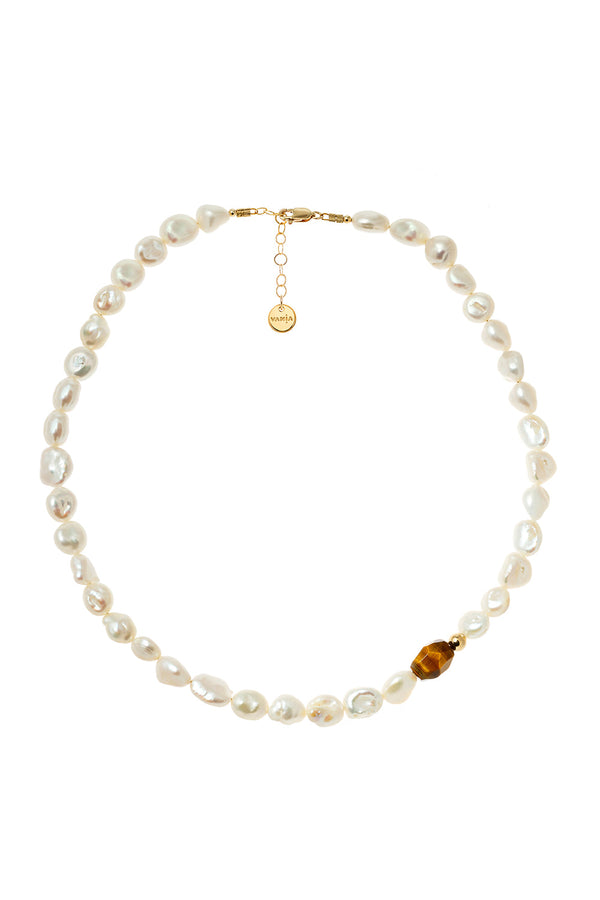 Karen Walker Large Pearl With Tiger's Eye Necklace