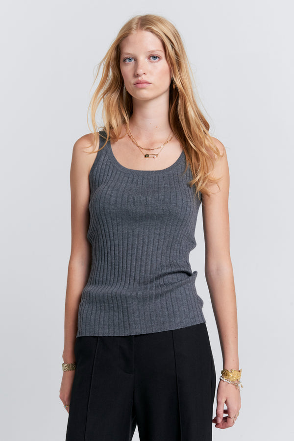 Karen Walker Lily Cashmere Singlet Charcoal Marle
