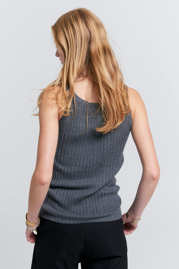 Karen Walker Lily Cashmere Singlet Charcoal Marle