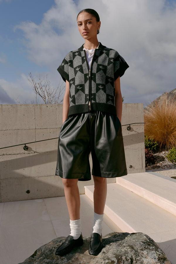 Karen Walker Long Maple Shorts Leatherette Black