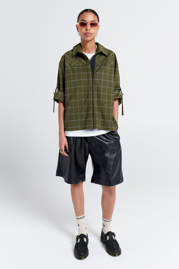 Karen Walker Long Maple Shorts Leatherette Black