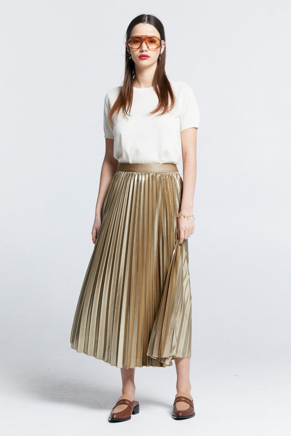 Karen Walker Metallic Sunray Pleated Skirt Gold