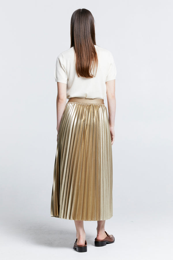 Karen Walker Metallic Sunray Pleated Skirt Gold