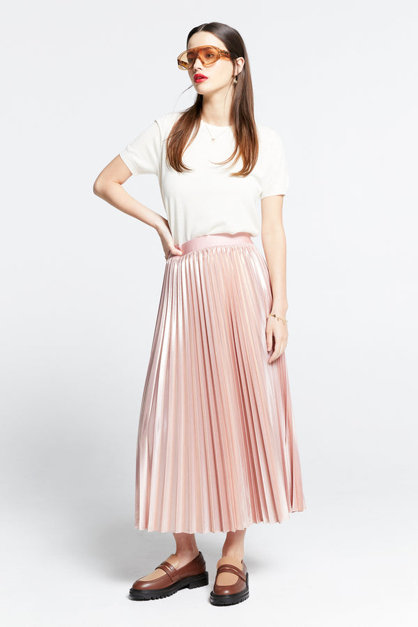 Karen Walker Metallic Sunray Pleated Skirt Pink