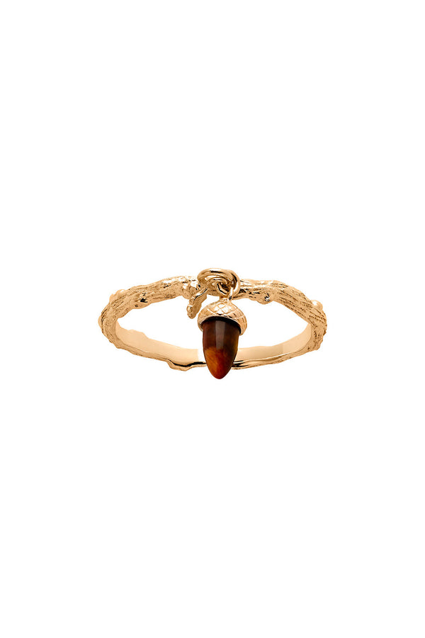 karen walker Micro Acorn and Leaf Charm Ring Gold
