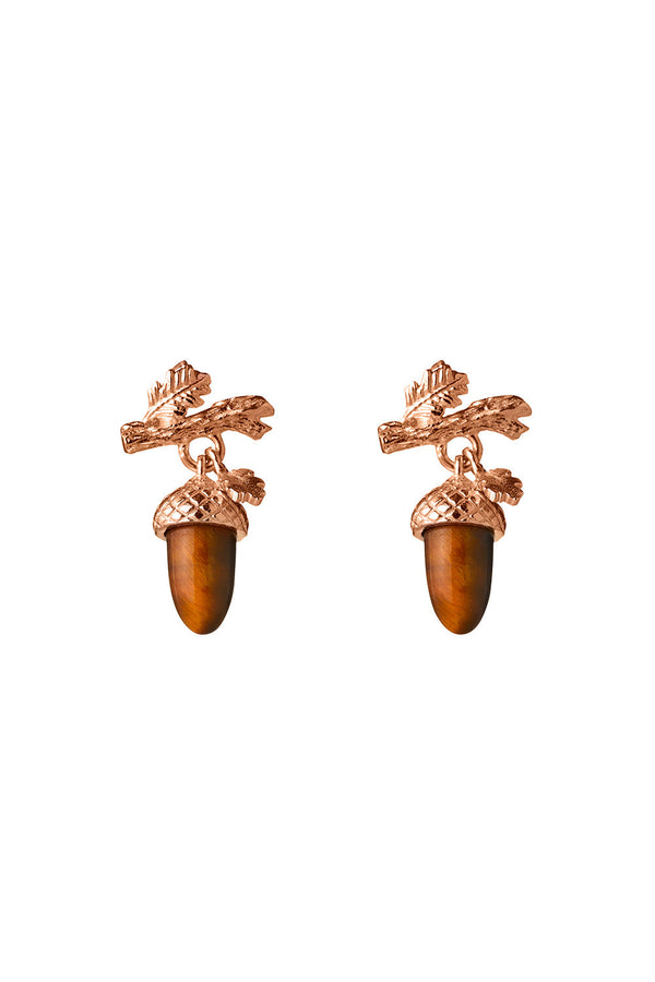 Karen Walker Micro Acorn And Leaf Studs Rose Gold