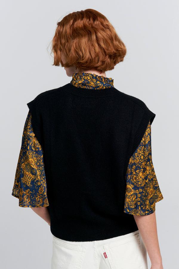 Karen Walker Mina Button Up Cashmere K Vest Black