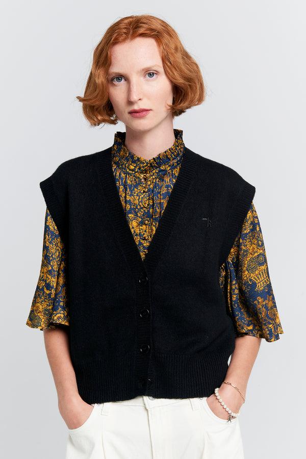 karen walker Mina Button Up Cashmere K Vest Black