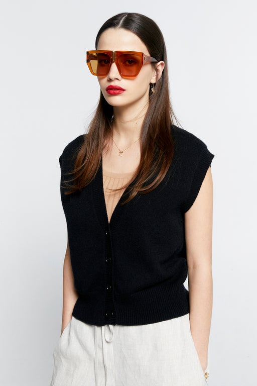 Karen Walker Mina Button Up Cashmere Vest Black