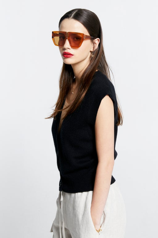 Karen Walker Mina Button Up Cashmere Vest Black