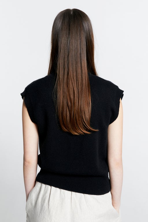 Karen Walker Mina Button Up Cashmere Vest Black