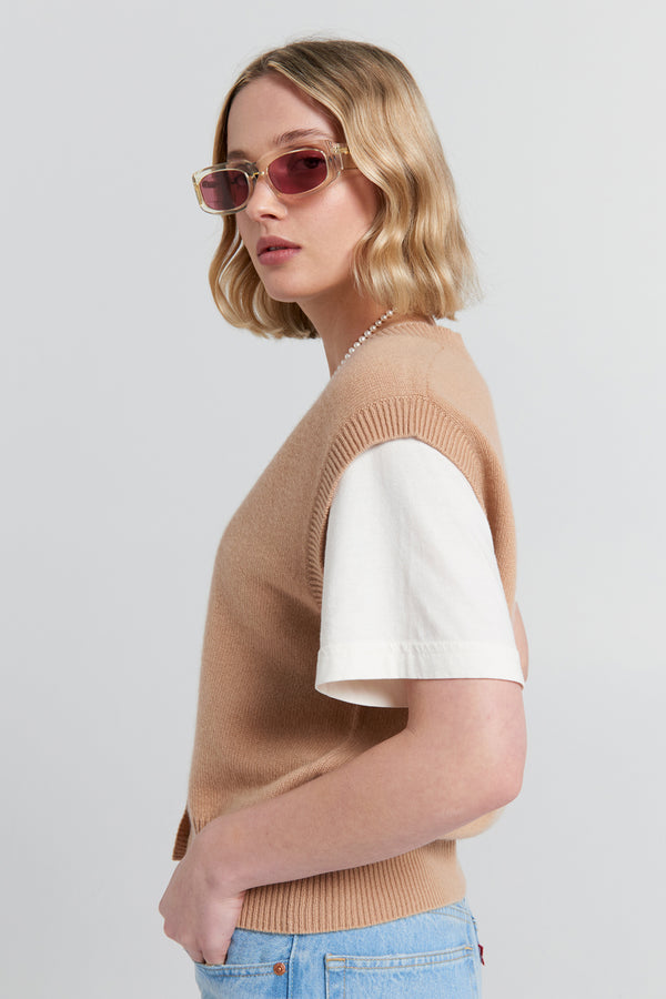 Karen Walker Mina Button Up Cashmere Vest Camel