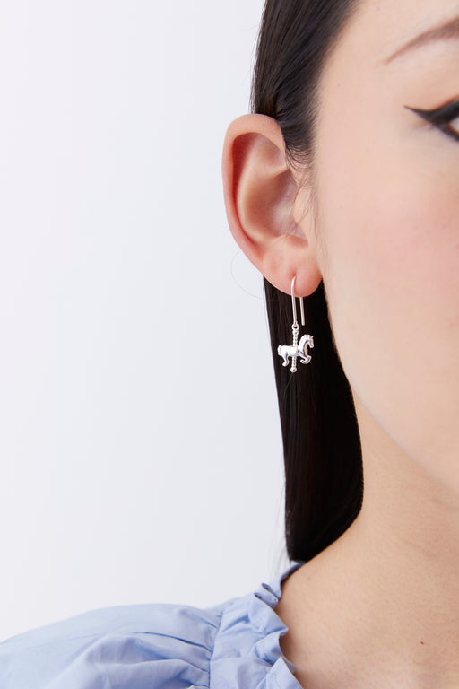 Karen Walker Mini Carousel Horse Earrings Silver