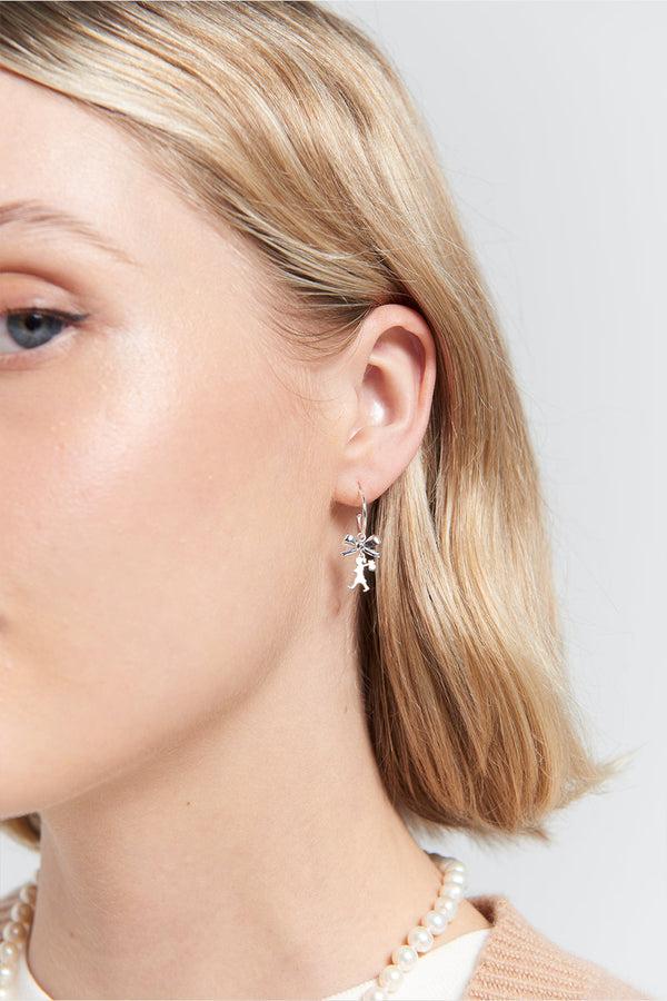 karen walker Mini Girl with a Bow Hoops Silver