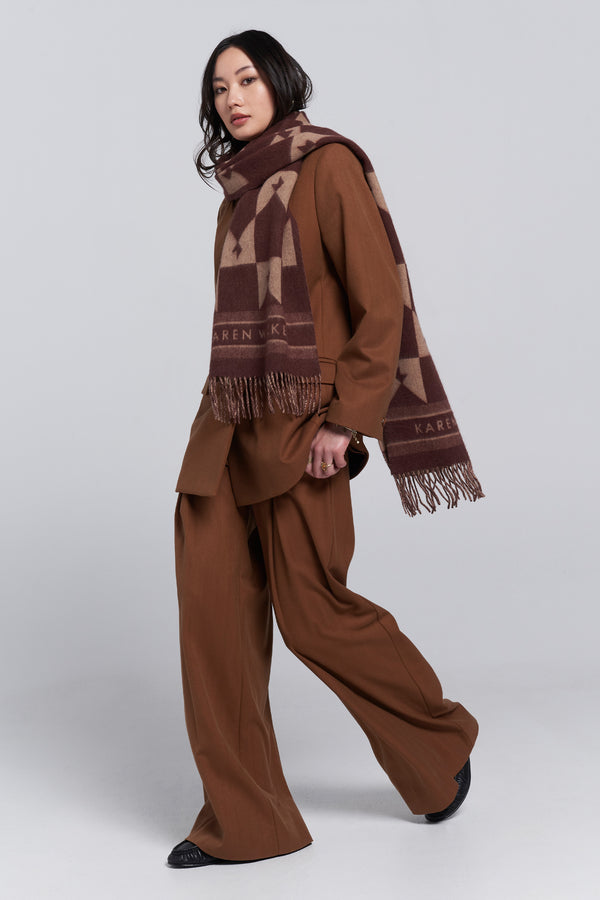Karen Walker Monogram Jacquard Scarf Mahogany/Tan