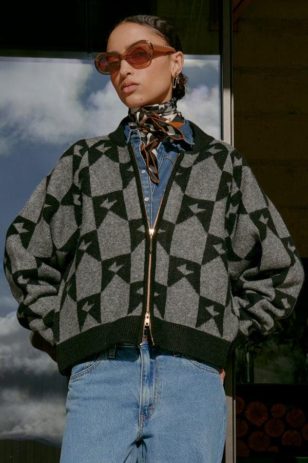 karen walker Monogram Knit Bomber Black