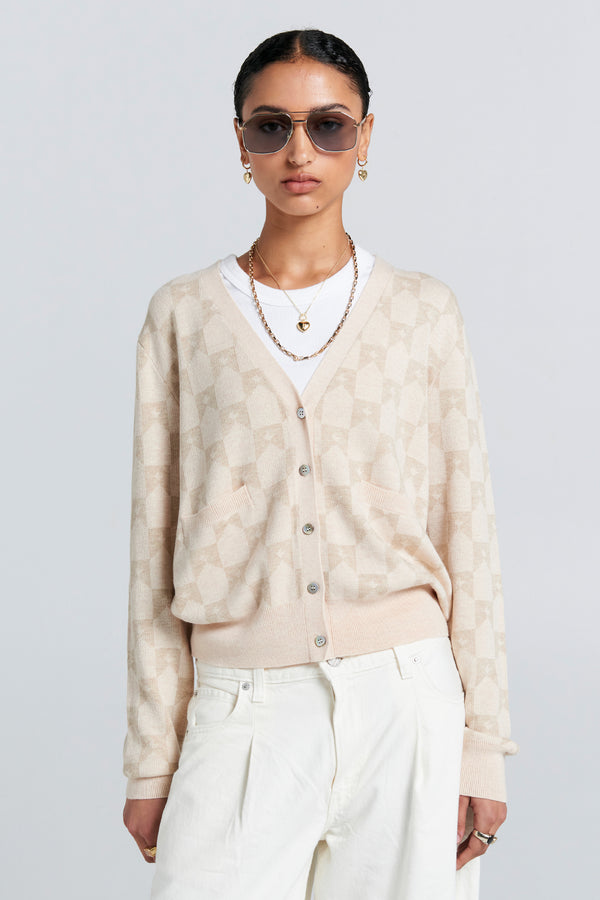 Karen Walker Monogram Knit Cardigan Sand Multi