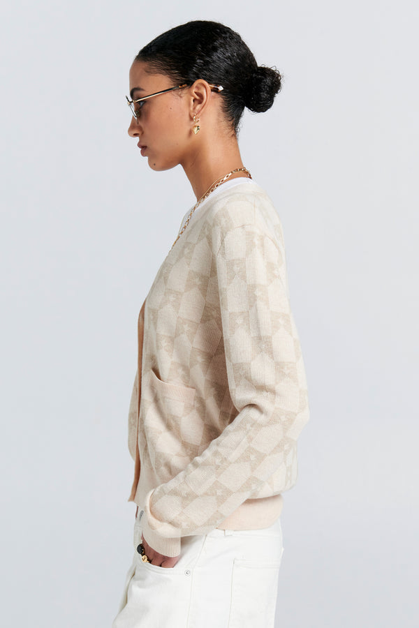 Karen Walker Monogram Knit Cardigan Sand Multi