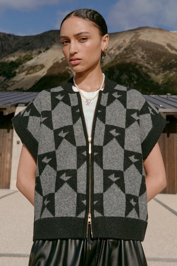 Karen Walker Monogram Knit Vest Black