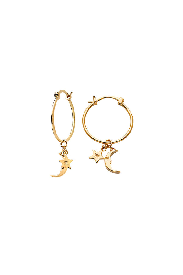 Karen Walker Moon And Star Charm Hoops Gold