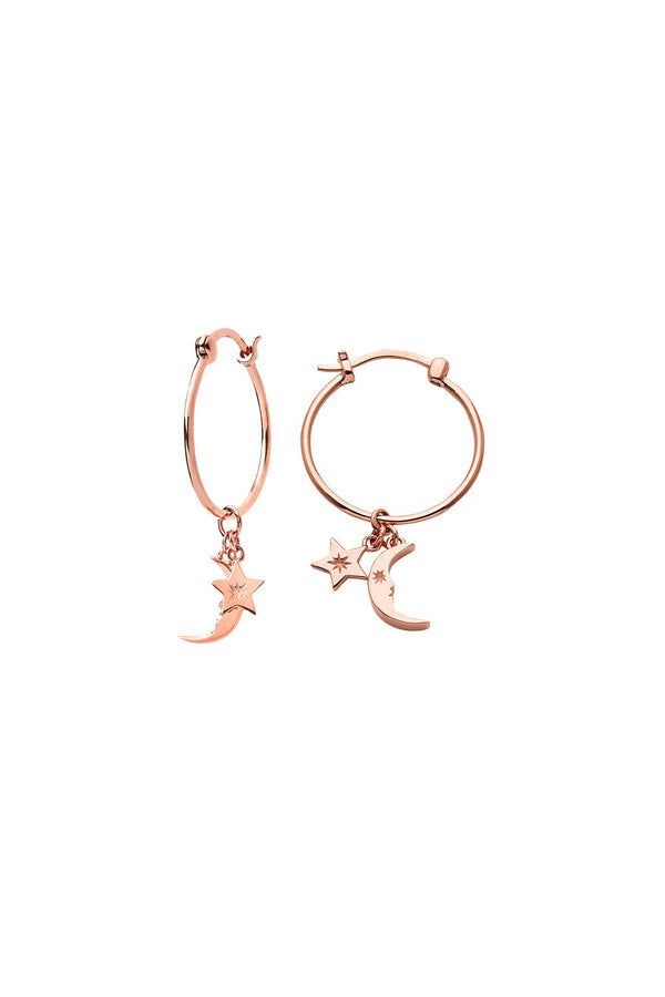 karen walker Moon and Star Charm Hoops Rose Gold