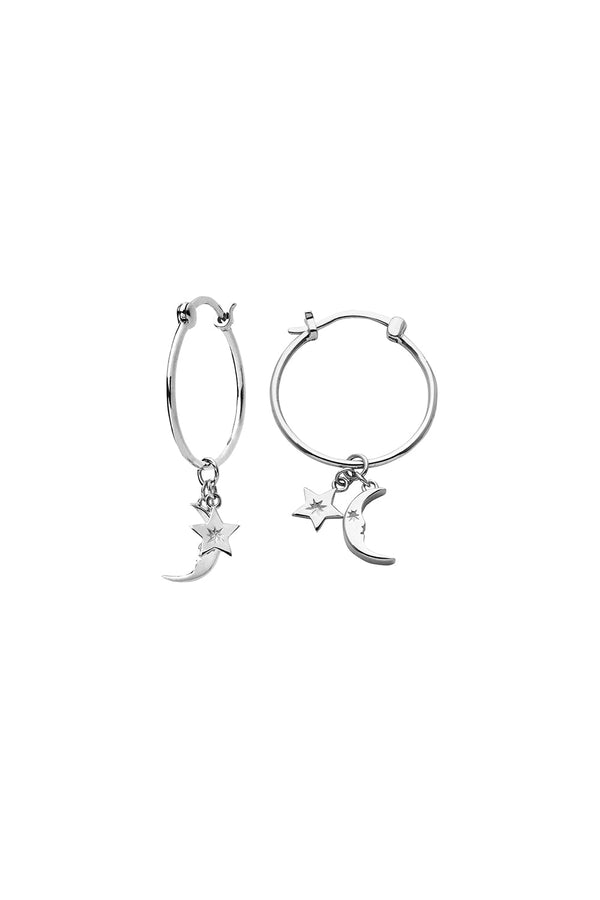 karen walker Moon and Star Charm Hoops Silver