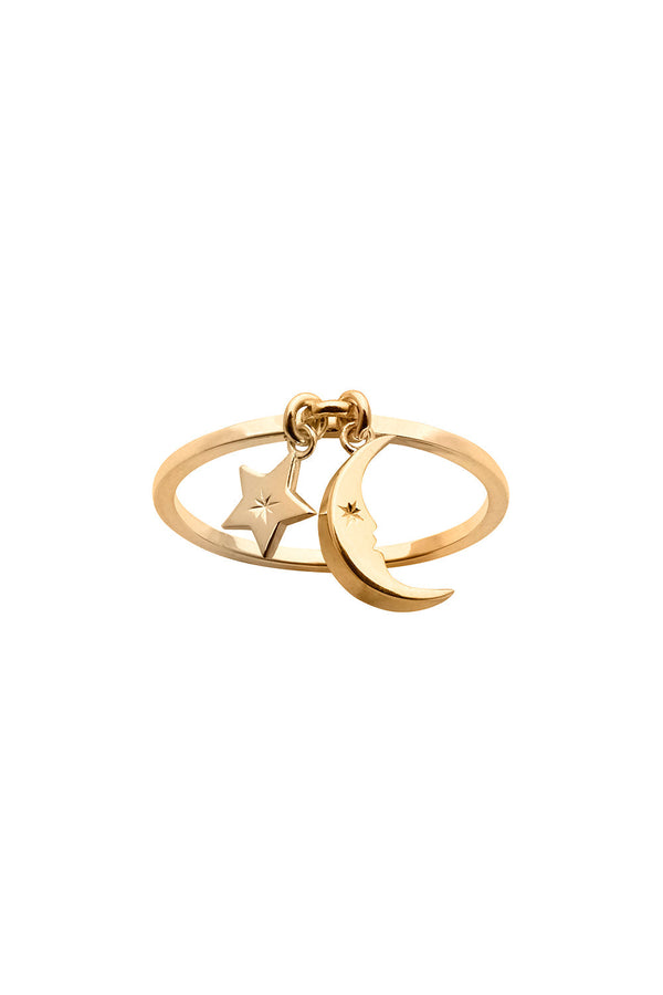 karen walker Moon and Star Charm Ring Gold
