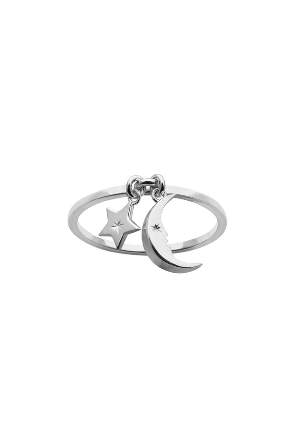 karen walker Moon and Star Charm Ring Silver