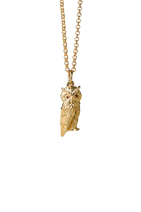 Karen Walker Owl Necklace Gold With Garnet