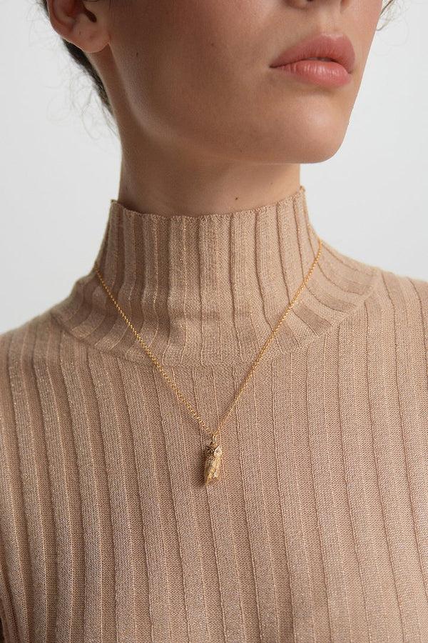 Karen Walker Owl Necklace Gold With Garnet