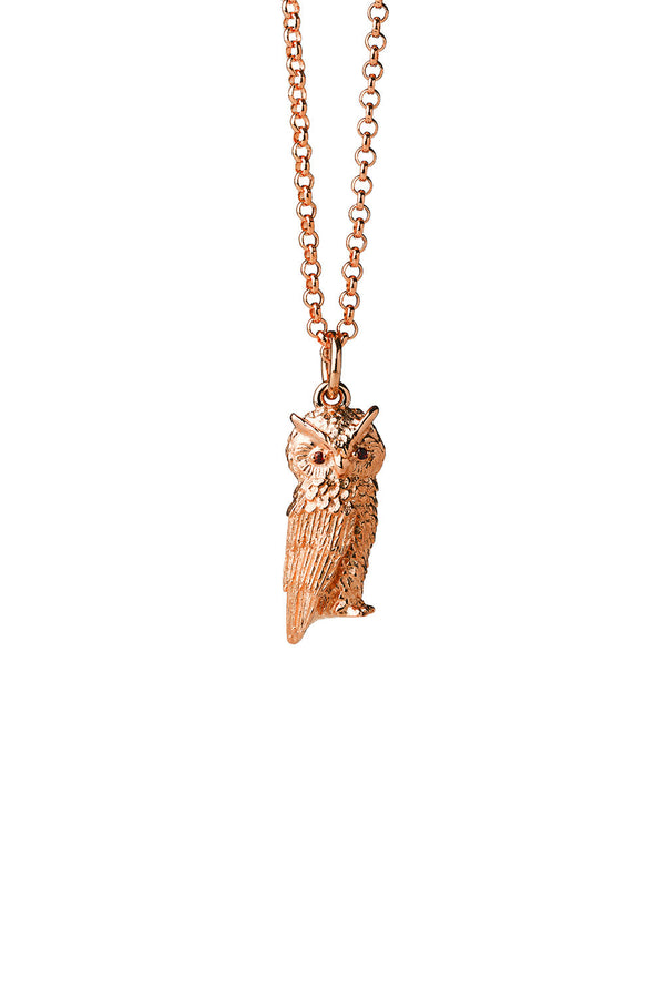 karen walker Owl Necklace Rose Gold with Garnet