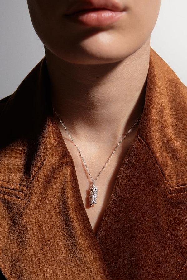 karen walker Owl Necklace Silver with Garnet