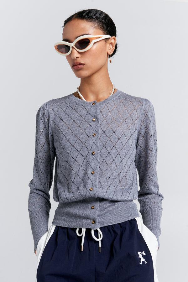 Karen Walker Pearl Lace Cardigan Grey Marle