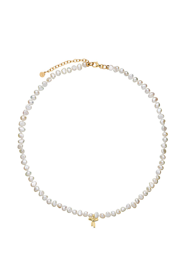 Karen Walker Petite Bow With Pearls Necklace Gold