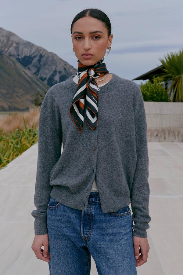 Karen Walker Posy Cashmere Cardigan Charcoal Marle
