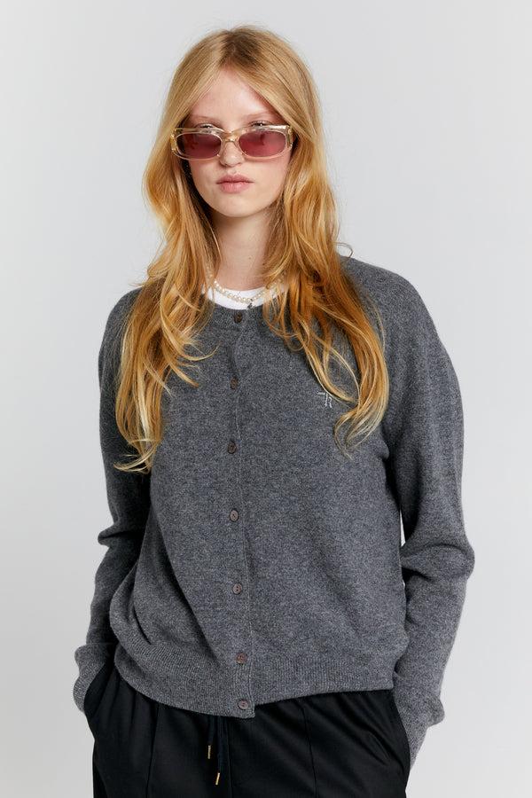 Karen Walker Posy Cashmere Cardigan Charcoal Marle