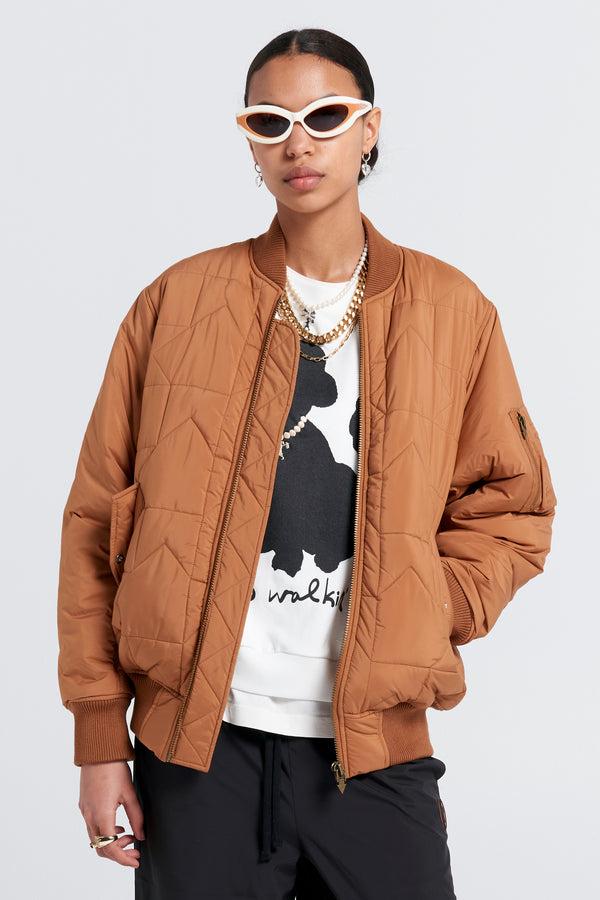 Karen Walker Quilted Bomber Jacket Dark Tan