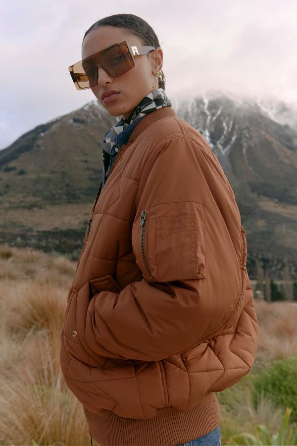 karen walker Quilted Bomber Jacket Dark Tan