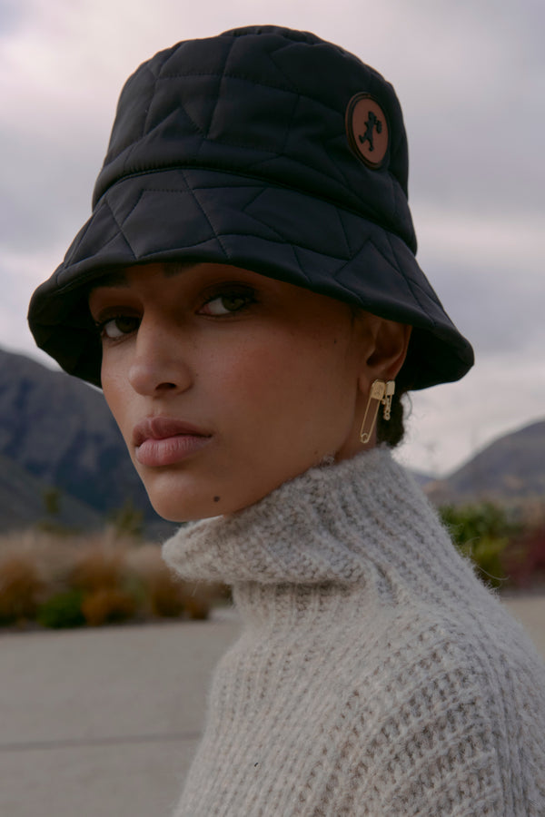 Karen Walker Quilted Monogram Bucket Hat Black