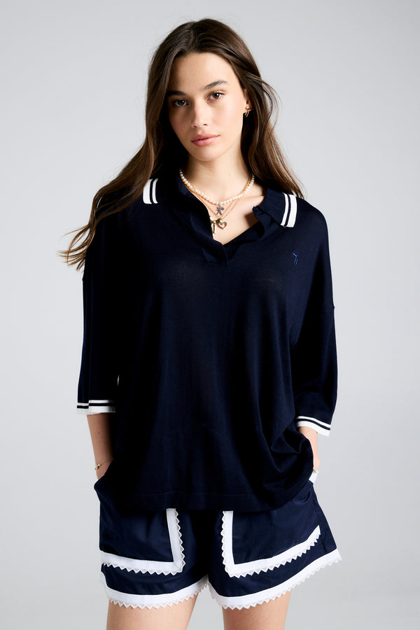 karen walker Relax Knit Polo Navy