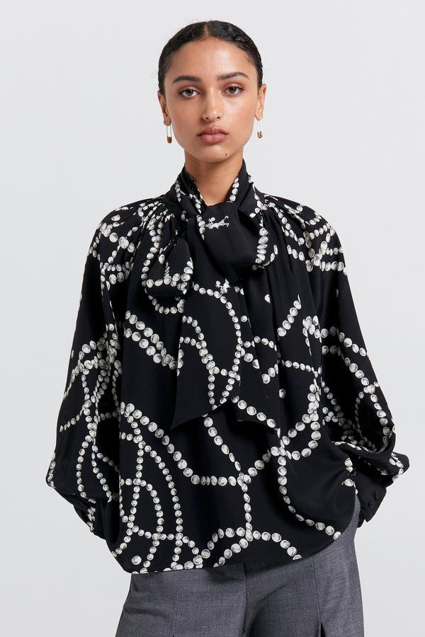 Karen Walker Runaway Pearls Blouse Black